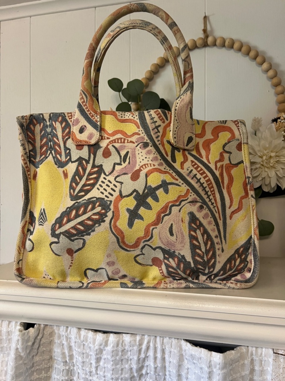 Vince Camuto Yellow Floral Canvas Tote